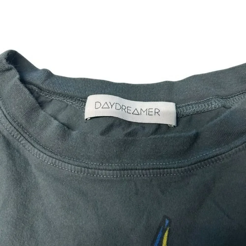 Free People Daydreamer Size S AC/DC Long Sleeve Graphic Tee Charcoal Black‎ Boxy
